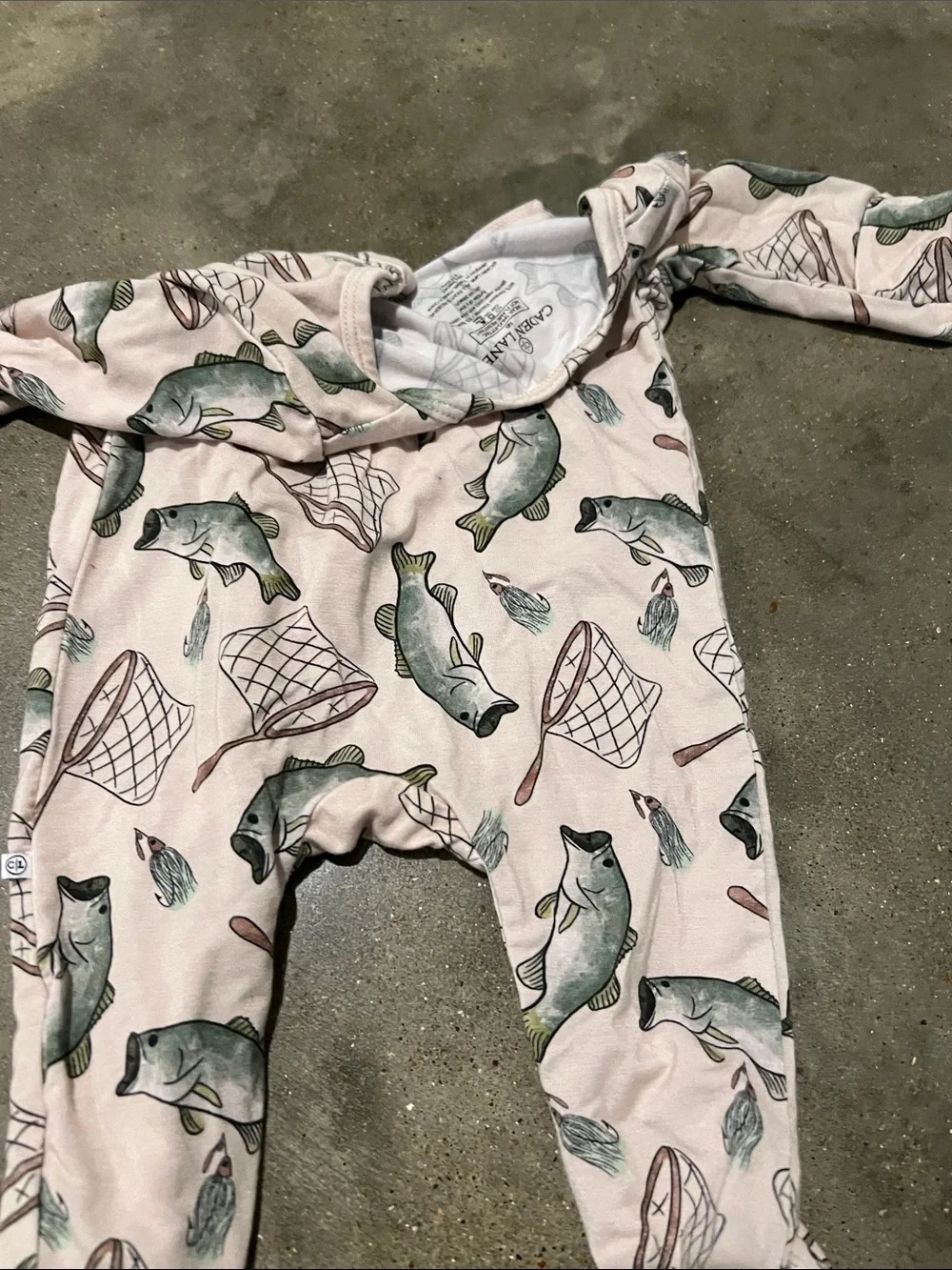 Caden Lane Beige Footie with Green Fish & Nets